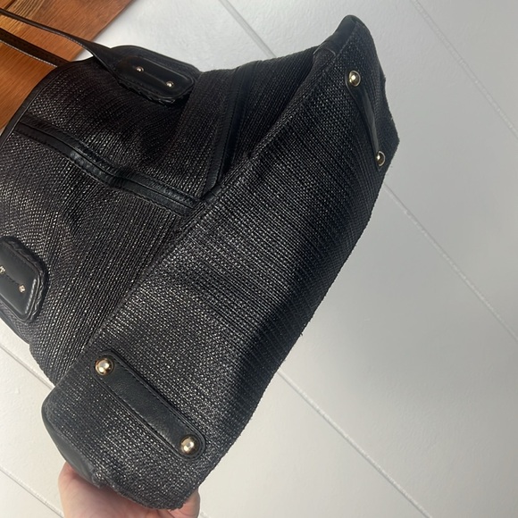 B Makowsky Black jute/leather shoulder bag. Easy clean! Lots of pockets! - Picture 8 of 16